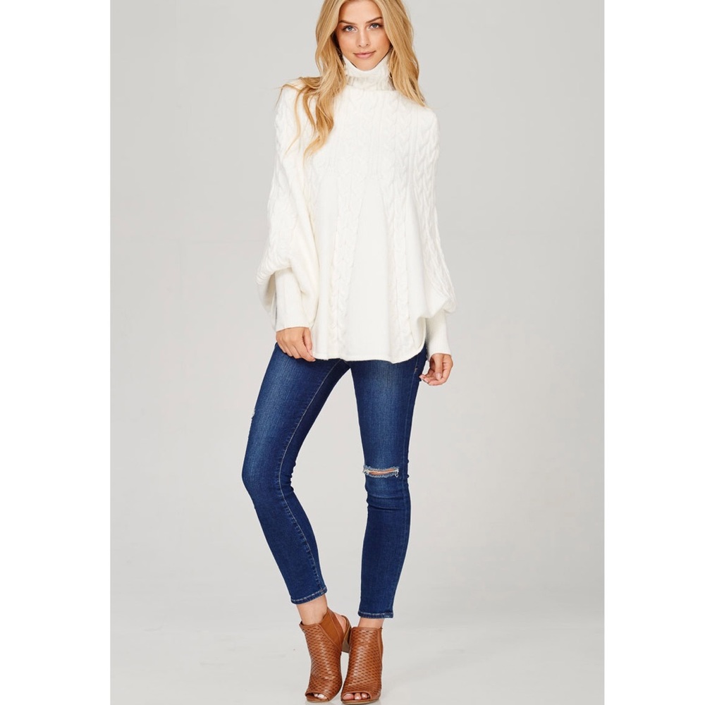 Ivory Knit Cape Poncho - Picture 7 of 8